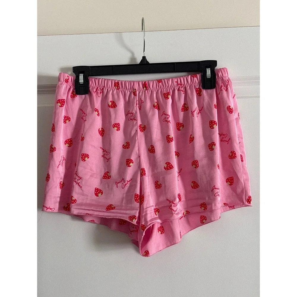 Juicy Couture Pink Strawberry Print Pajama Set Cami and‎ Shorts Large